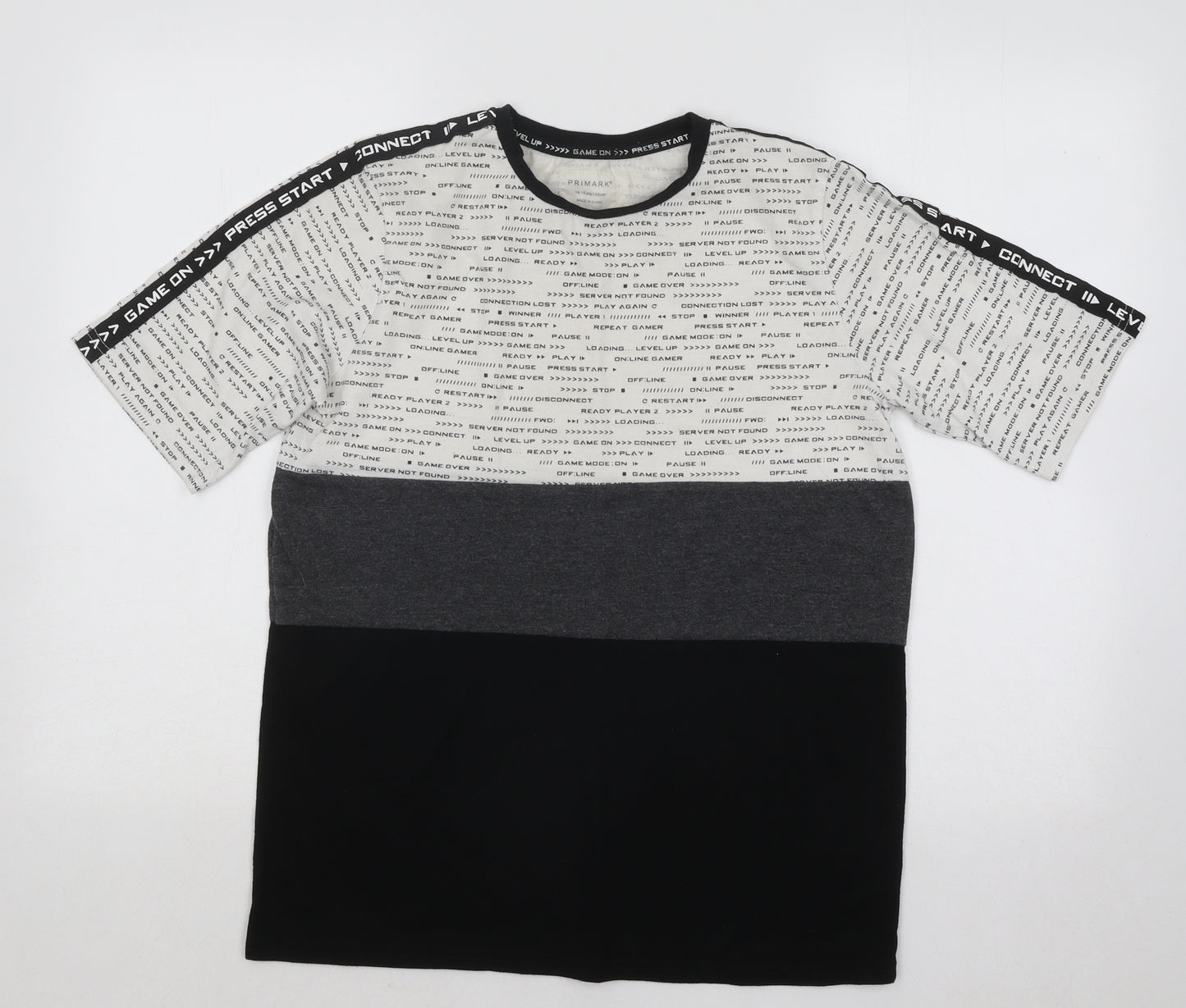 Primark Boys Multicoloured Colourblock Cotton Basic T-Shirt Size 14-15 Years Round Neck Pullover - Gaming