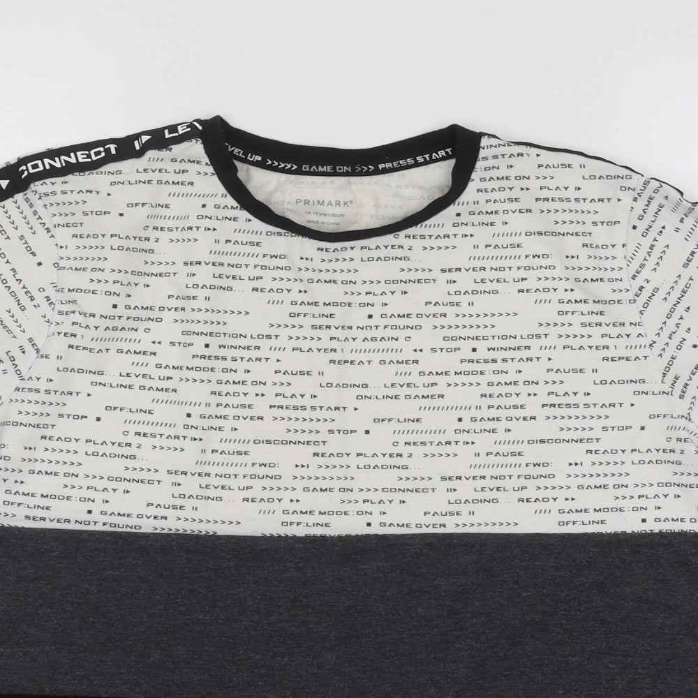 Primark Boys Multicoloured Colourblock Cotton Basic T-Shirt Size 14-15 Years Round Neck Pullover - Gaming