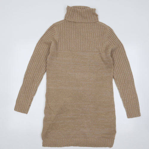 New Look Womens Beige Acrylic Jumper Dress Size 12 Roll Neck Pullover