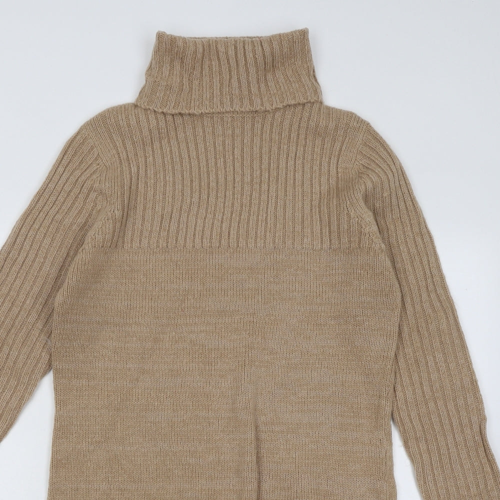 New Look Womens Beige Acrylic Jumper Dress Size 12 Roll Neck Pullover