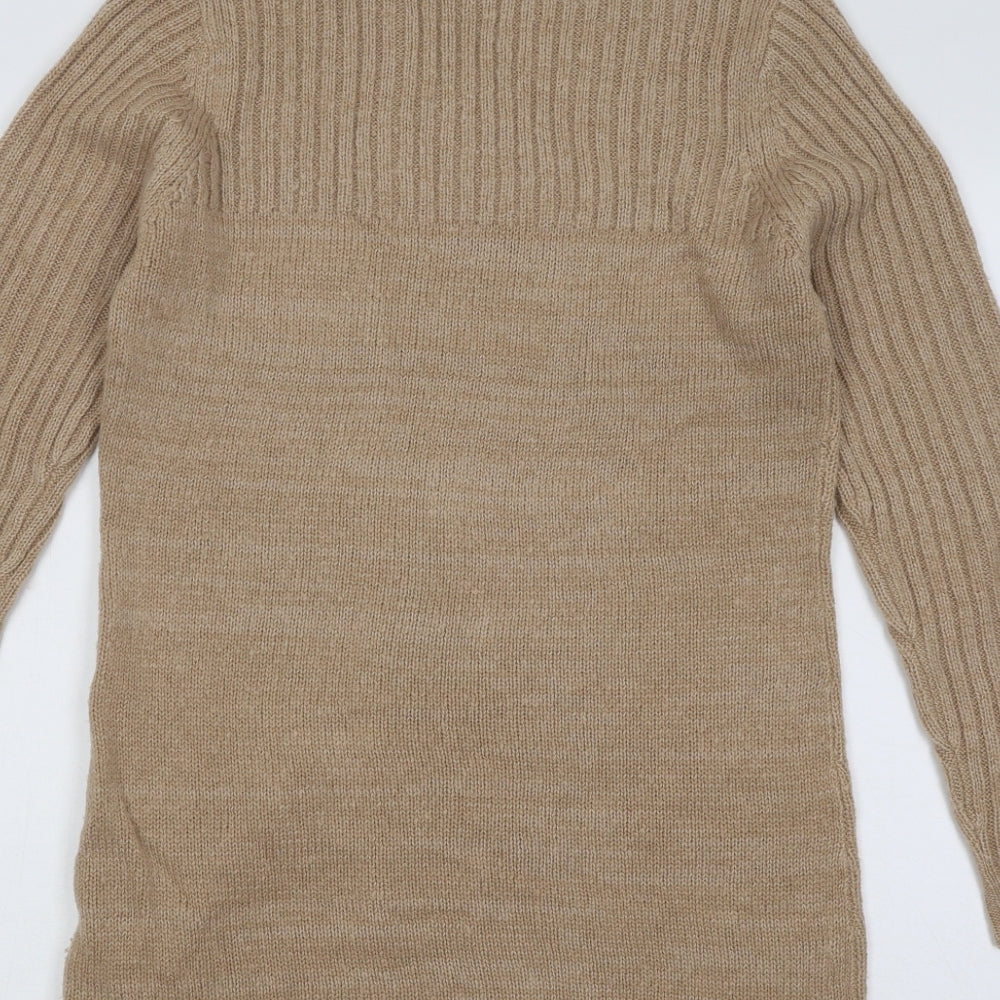New Look Womens Beige Acrylic Jumper Dress Size 12 Roll Neck Pullover