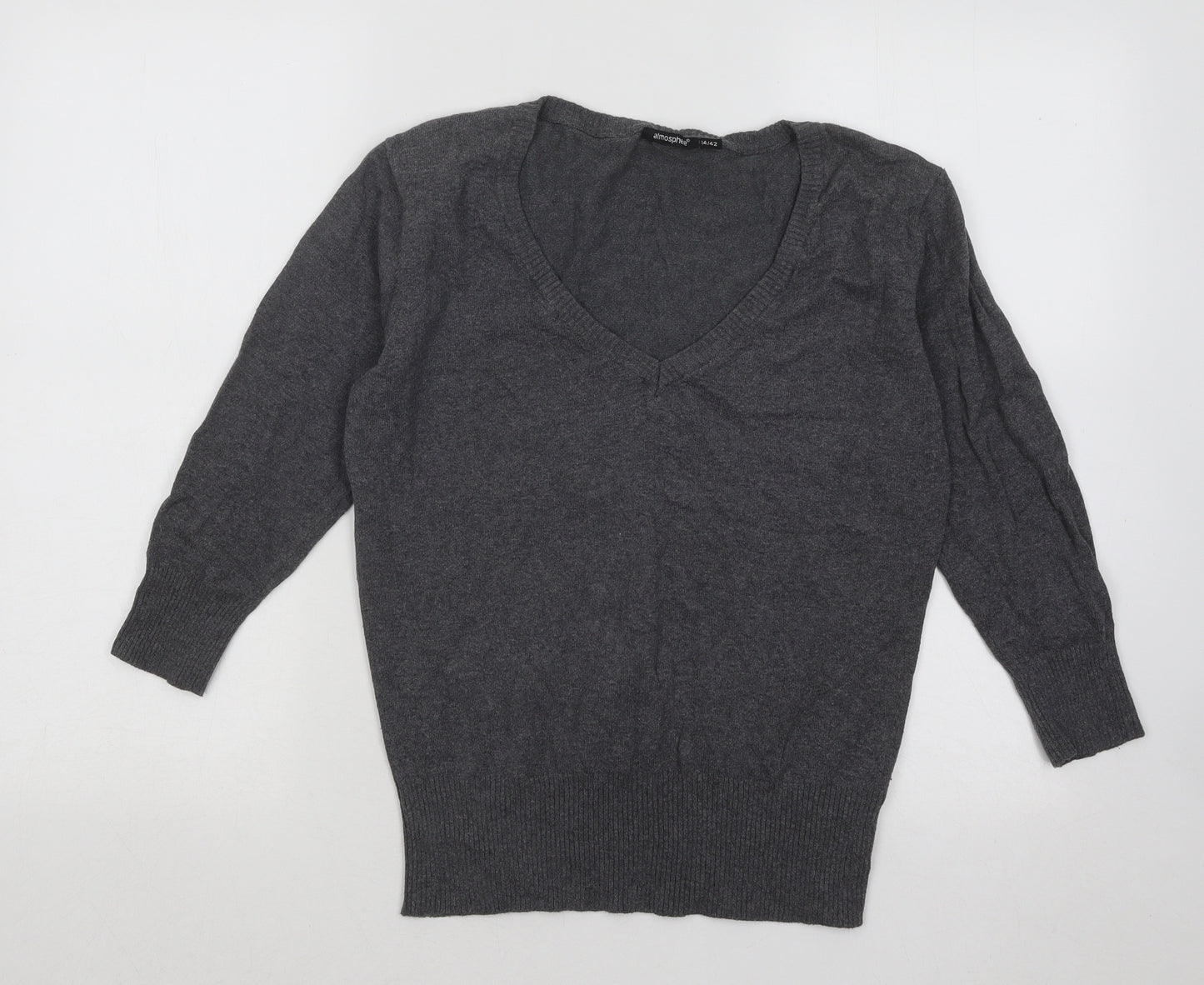 Atmosphere Womens Grey V-Neck Acrylic Pullover Jumper Size 14