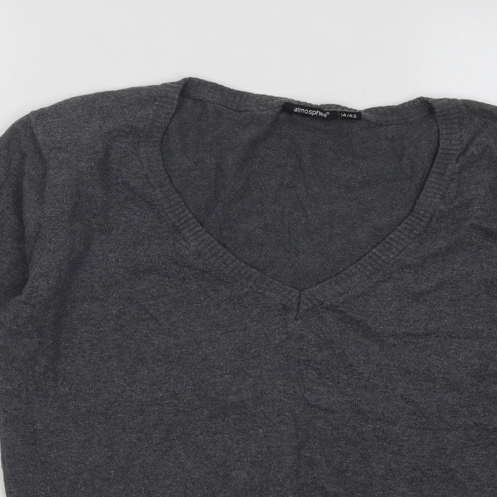 Atmosphere Womens Grey V-Neck Acrylic Pullover Jumper Size 14