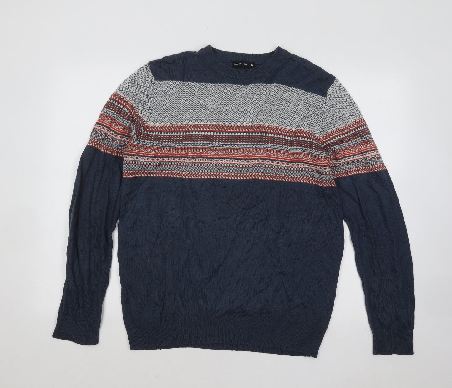 Cedar Wood State Mens Multicoloured Round Neck Geometric Acrylic Pullover Jumper Size M