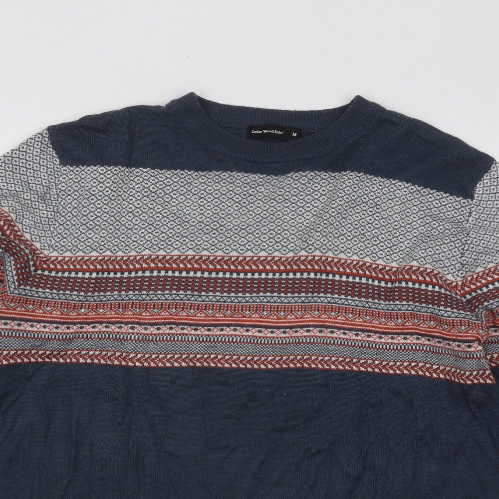 Cedar Wood State Mens Multicoloured Round Neck Geometric Acrylic Pullover Jumper Size M