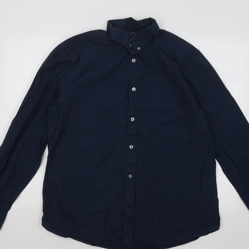 George Mens Blue Geometric Cotton Button-Up Size 16.5 Collared Button