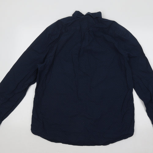 George Mens Blue Geometric Cotton Button-Up Size 16.5 Collared Button