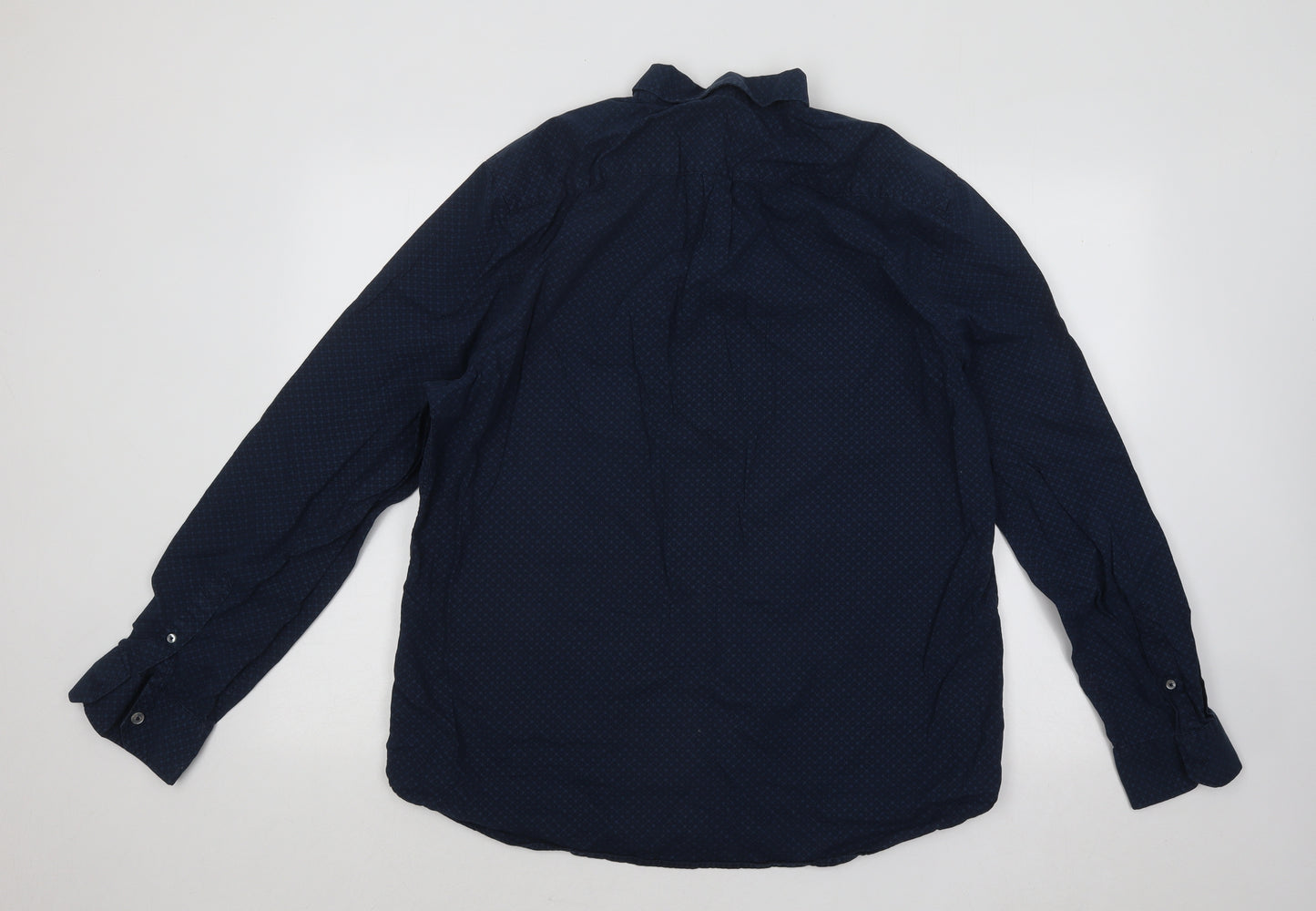 George Mens Blue Geometric Cotton Button-Up Size 16.5 Collared Button