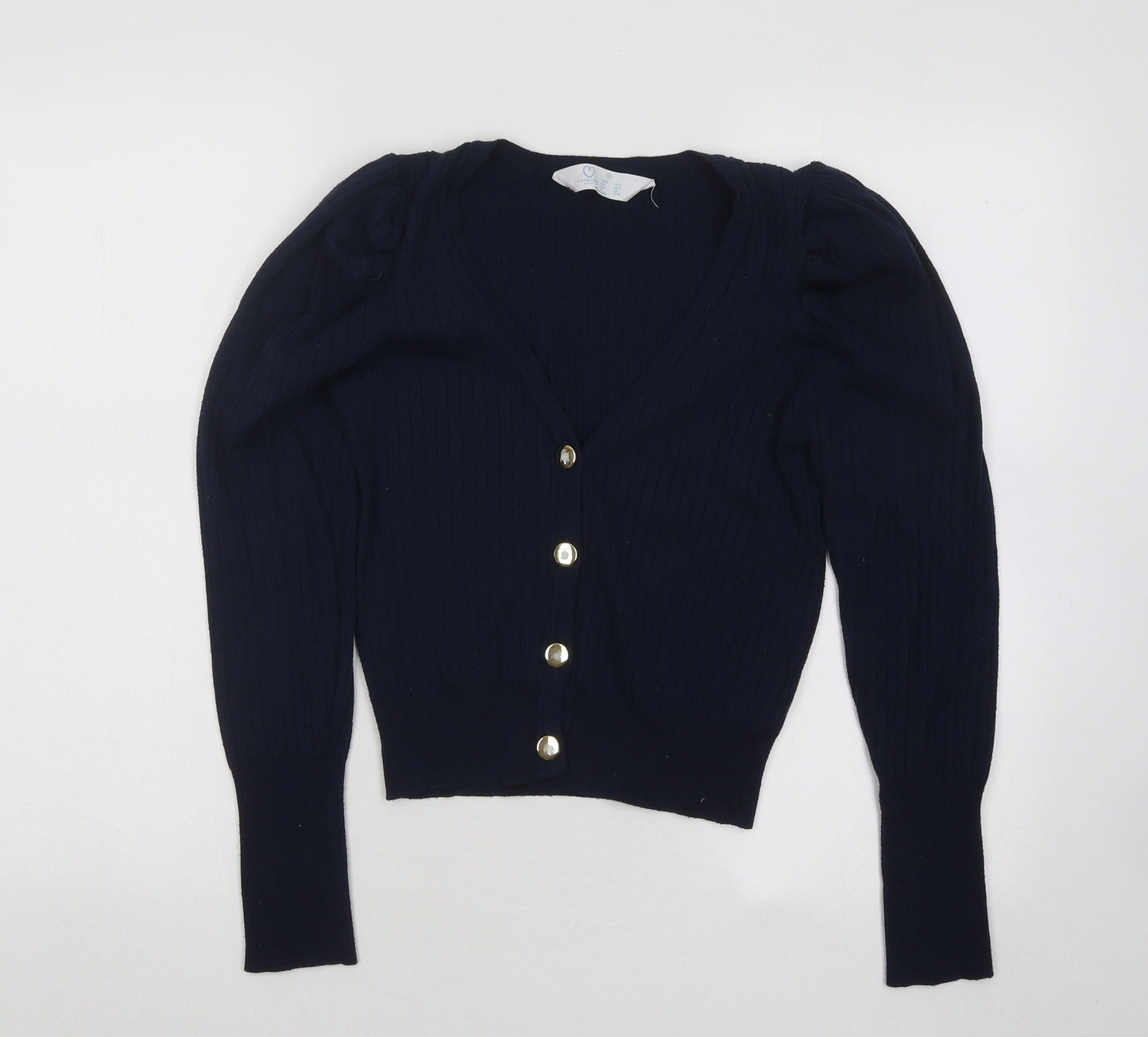 Primark Womens Blue V-Neck Polyester Cardigan Jumper Size 10 - Ribbed