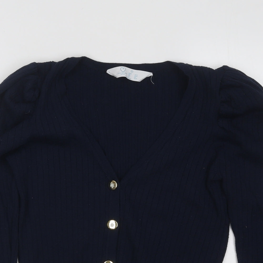 Primark Womens Blue V-Neck Polyester Cardigan Jumper Size 10 - Ribbed