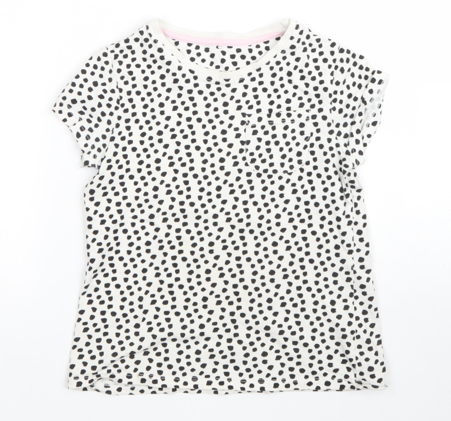 George Girls White Animal Print 100% Cotton Basic T-Shirt Size 8-9 Years Round Neck Pullover