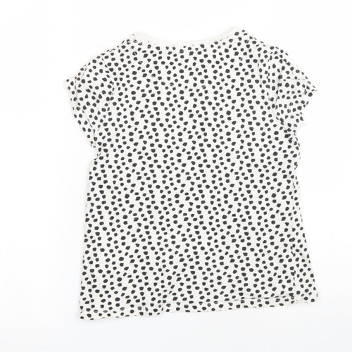 George Girls White Animal Print 100% Cotton Basic T-Shirt Size 8-9 Years Round Neck Pullover