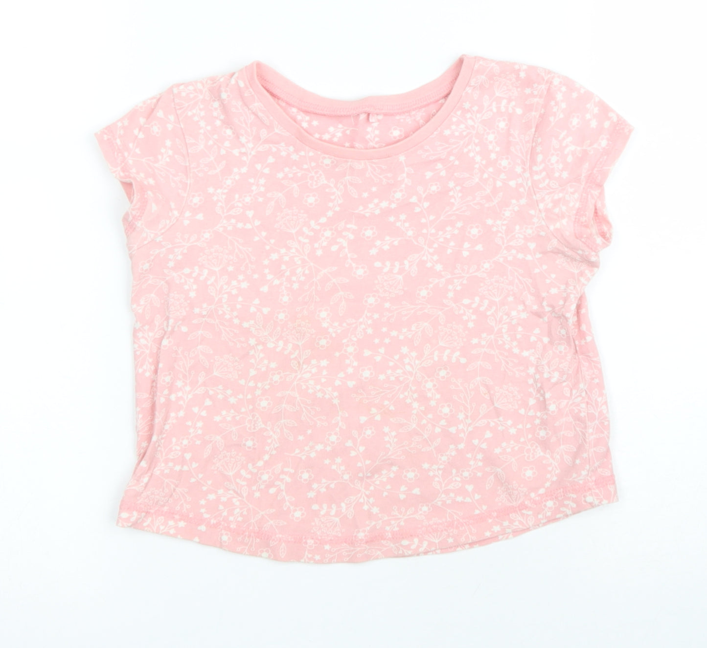 George Girls Pink Floral 100% Cotton Basic T-Shirt Size 4-5 Years Round Neck Pullover