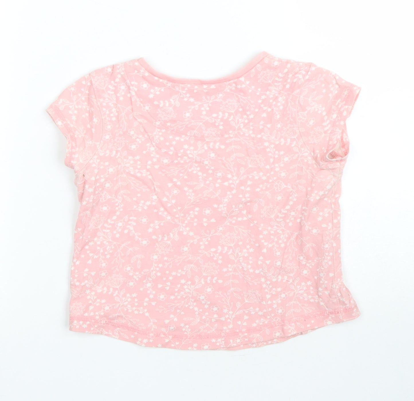 George Girls Pink Floral 100% Cotton Basic T-Shirt Size 4-5 Years Round Neck Pullover