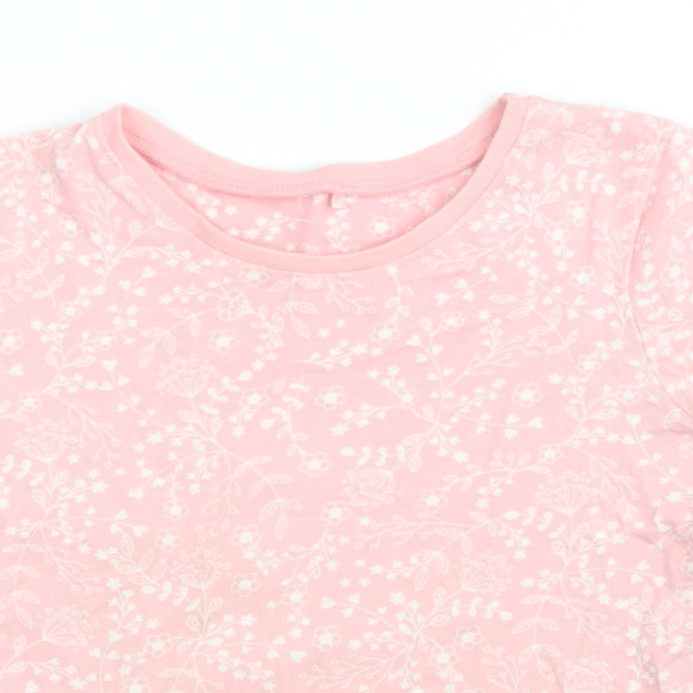 George Girls Pink Floral 100% Cotton Basic T-Shirt Size 4-5 Years Round Neck Pullover