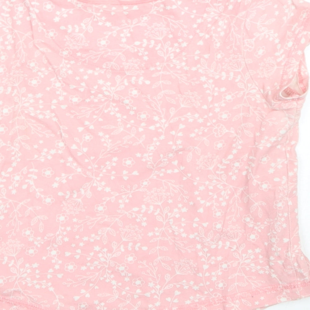George Girls Pink Floral 100% Cotton Basic T-Shirt Size 4-5 Years Round Neck Pullover