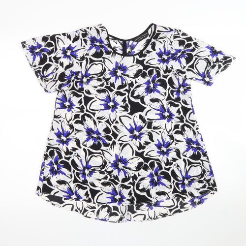 Dorothy Perkins Womens White Floral Polyester Basic T-Shirt Size 8 Round Neck