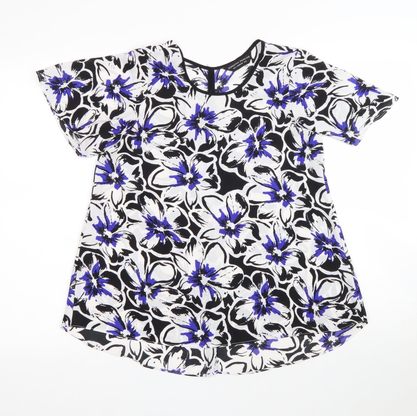 Dorothy Perkins Womens White Floral Polyester Basic T-Shirt Size 8 Round Neck