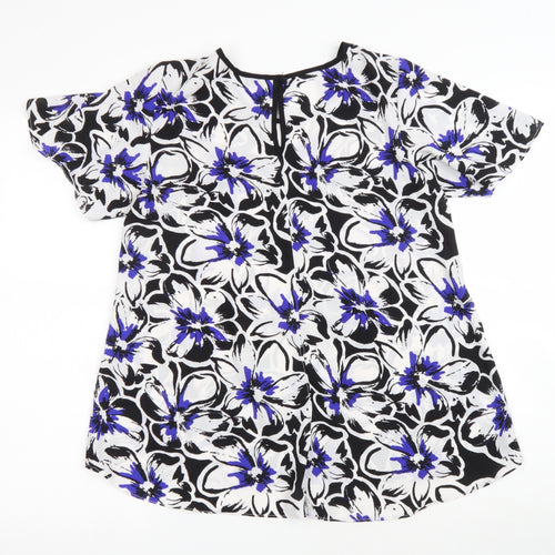 Dorothy Perkins Womens White Floral Polyester Basic T-Shirt Size 8 Round Neck