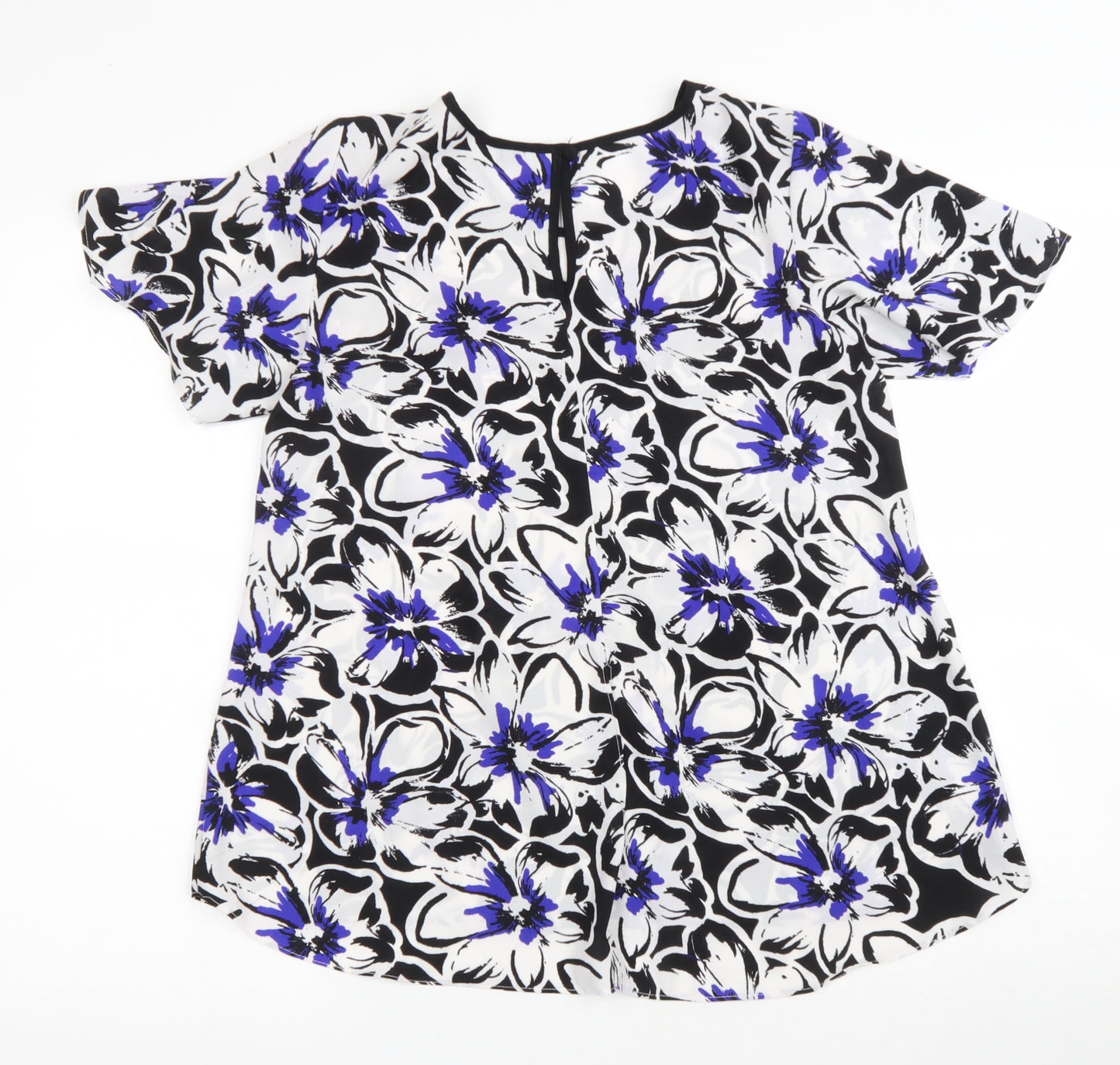 Dorothy Perkins Womens White Floral Polyester Basic T-Shirt Size 8 Round Neck