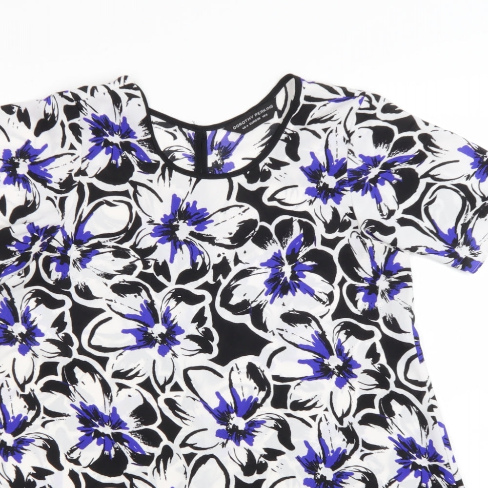 Dorothy Perkins Womens White Floral Polyester Basic T-Shirt Size 8 Round Neck
