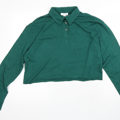 Topshop Womens Green 100% Cotton Cropped Polo Size 12 Collared