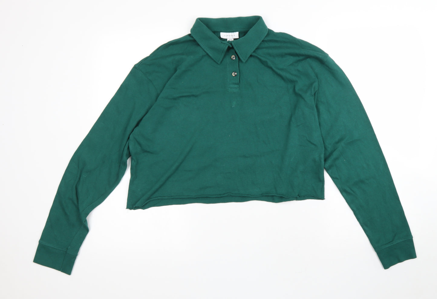 Topshop Womens Green 100% Cotton Cropped Polo Size 12 Collared