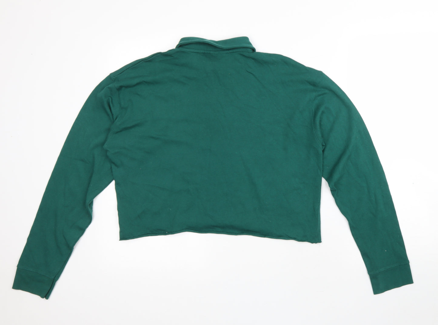 Topshop Womens Green 100% Cotton Cropped Polo Size 12 Collared