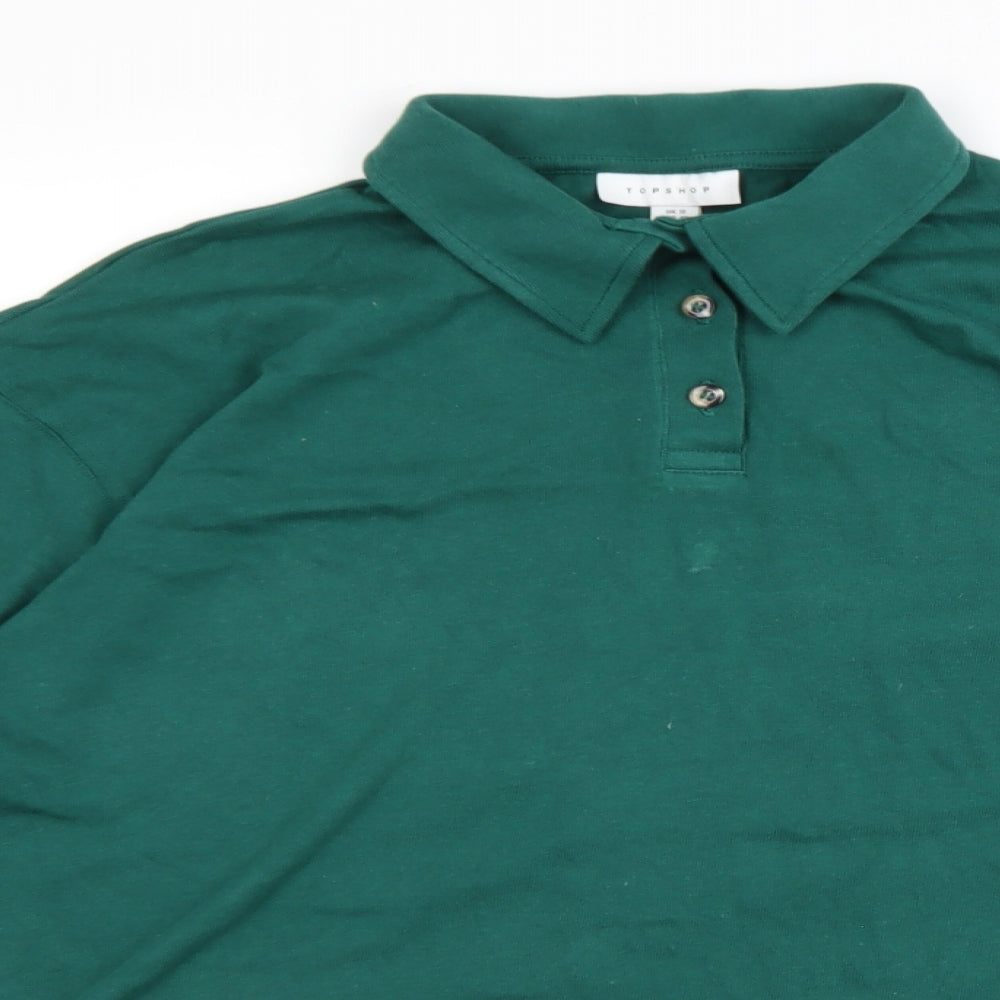 Topshop Womens Green 100% Cotton Cropped Polo Size 12 Collared