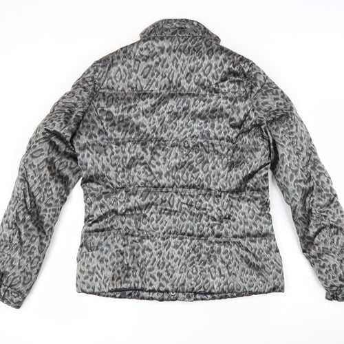 Zara Woman Womens Grey Animal Print Puffer Jacket Coat Size M Zip