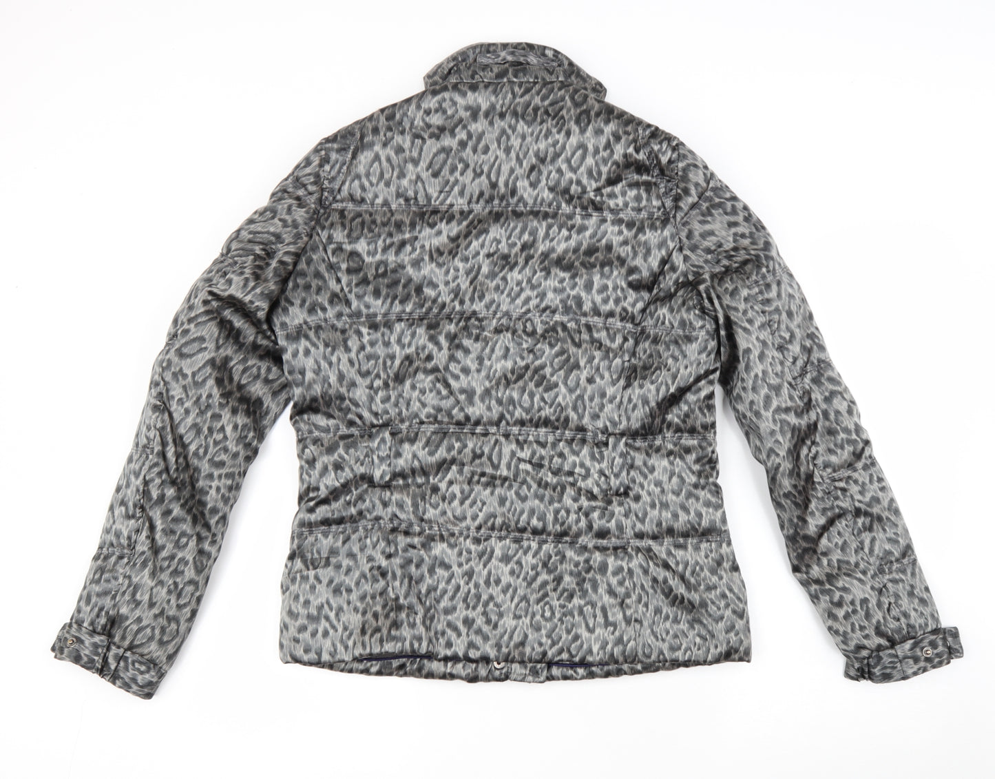 Zara Woman Womens Grey Animal Print Puffer Jacket Coat Size M Zip
