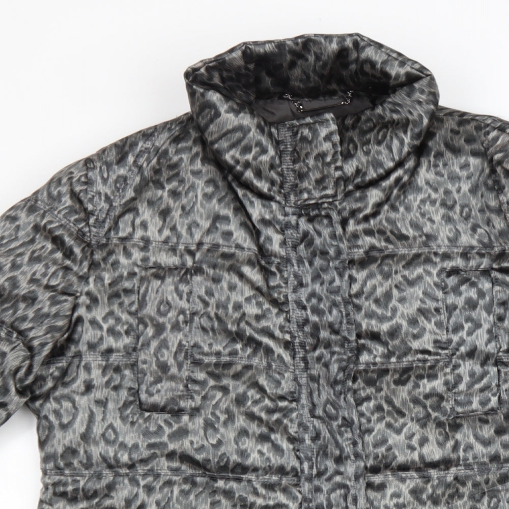 Zara Woman Womens Grey Animal Print Puffer Jacket Coat Size M Zip