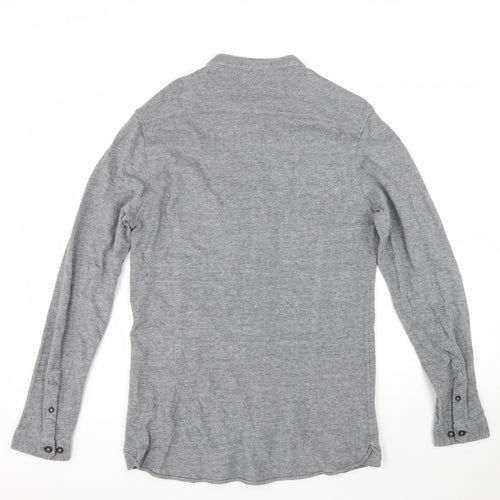 Laundry Mens Grey Cotton Button-Up Size M Roll Neck Button