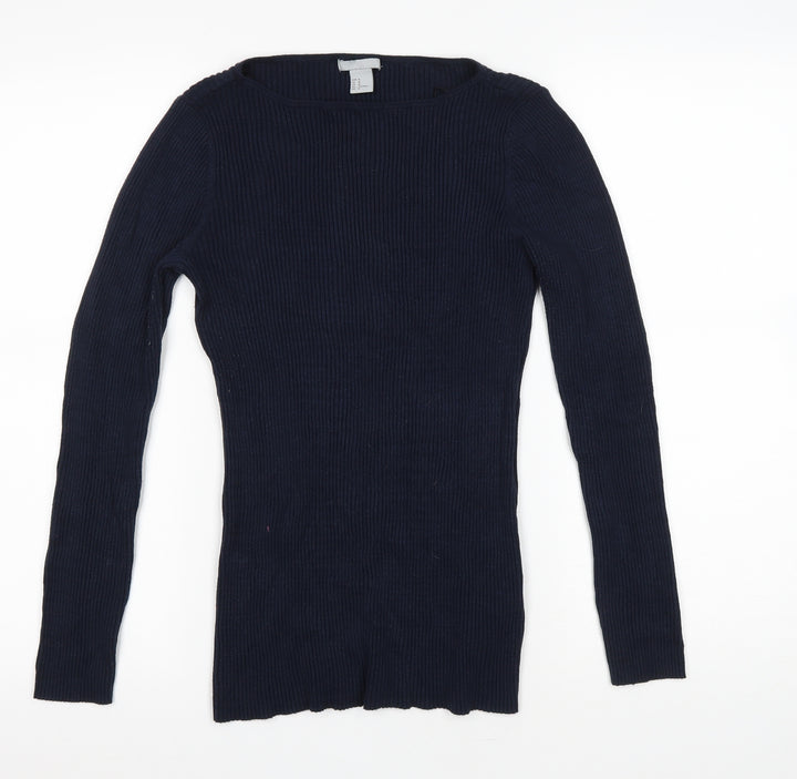 H&M Womens Blue Round Neck Viscose Pullover Jumper Size M