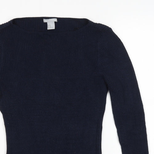 H&M Womens Blue Round Neck Viscose Pullover Jumper Size M