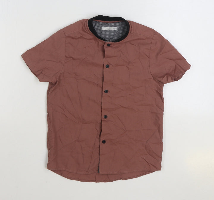 NEXT Boys Brown Polyester Basic Button-Up Size 6 Years Round Neck Button