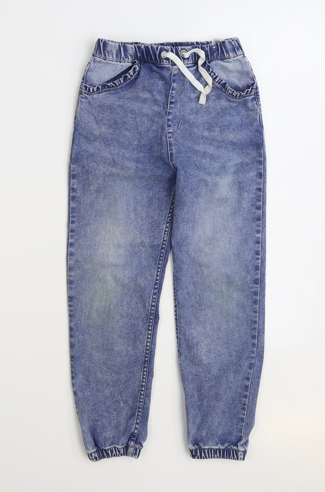 H&M Boys Blue Cotton Tapered Jeans Size 7-8 Years Regular Drawstring