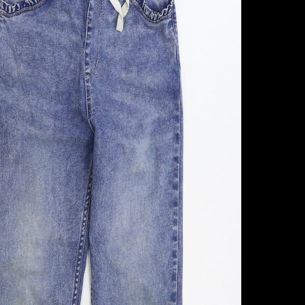 H&M Boys Blue Cotton Tapered Jeans Size 7-8 Years Regular Drawstring