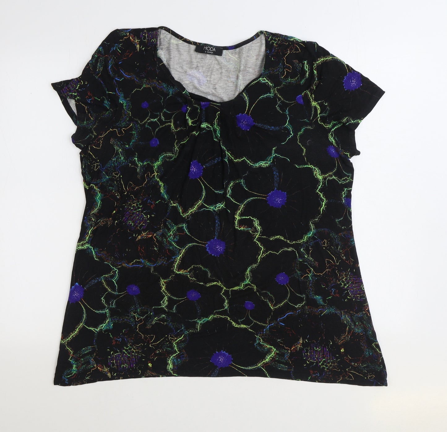 Moda at George Womens Multicoloured Geometric Viscose Basic T-Shirt Size 18 Scoop Neck