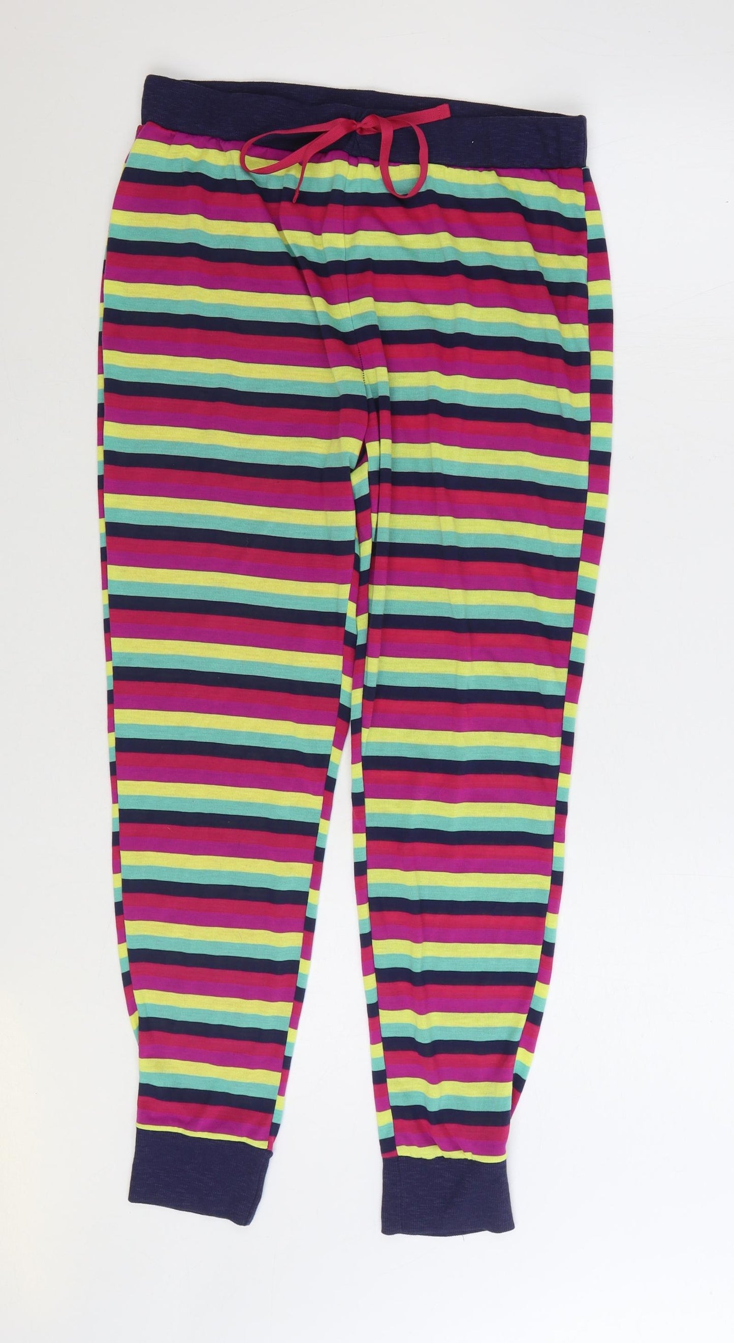 Matalan Womens Multicoloured Striped Polyester Capri Lounge Pants Size 12 Drawstring