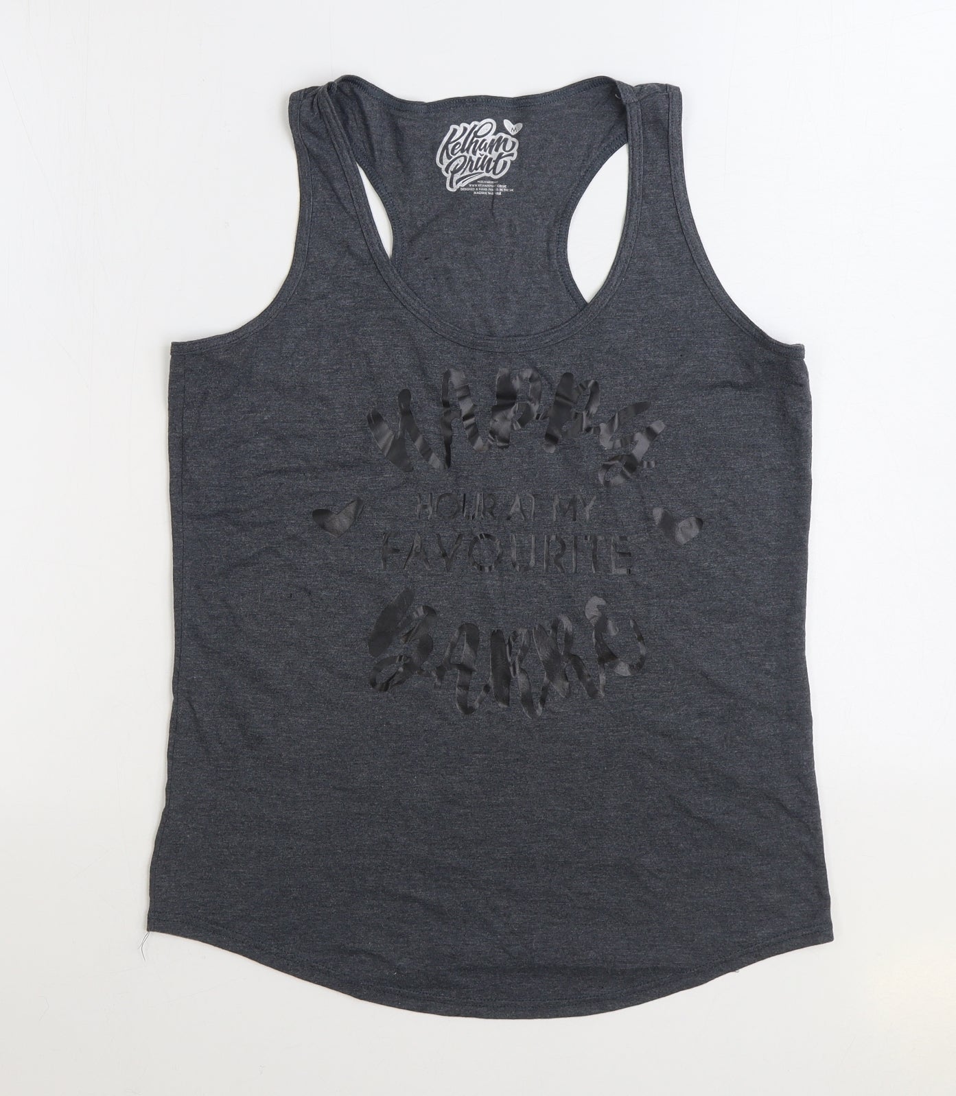 Kelham Print Womens Grey 100% Cotton Basic Tank Size M Scoop Neck - Happy Slogan