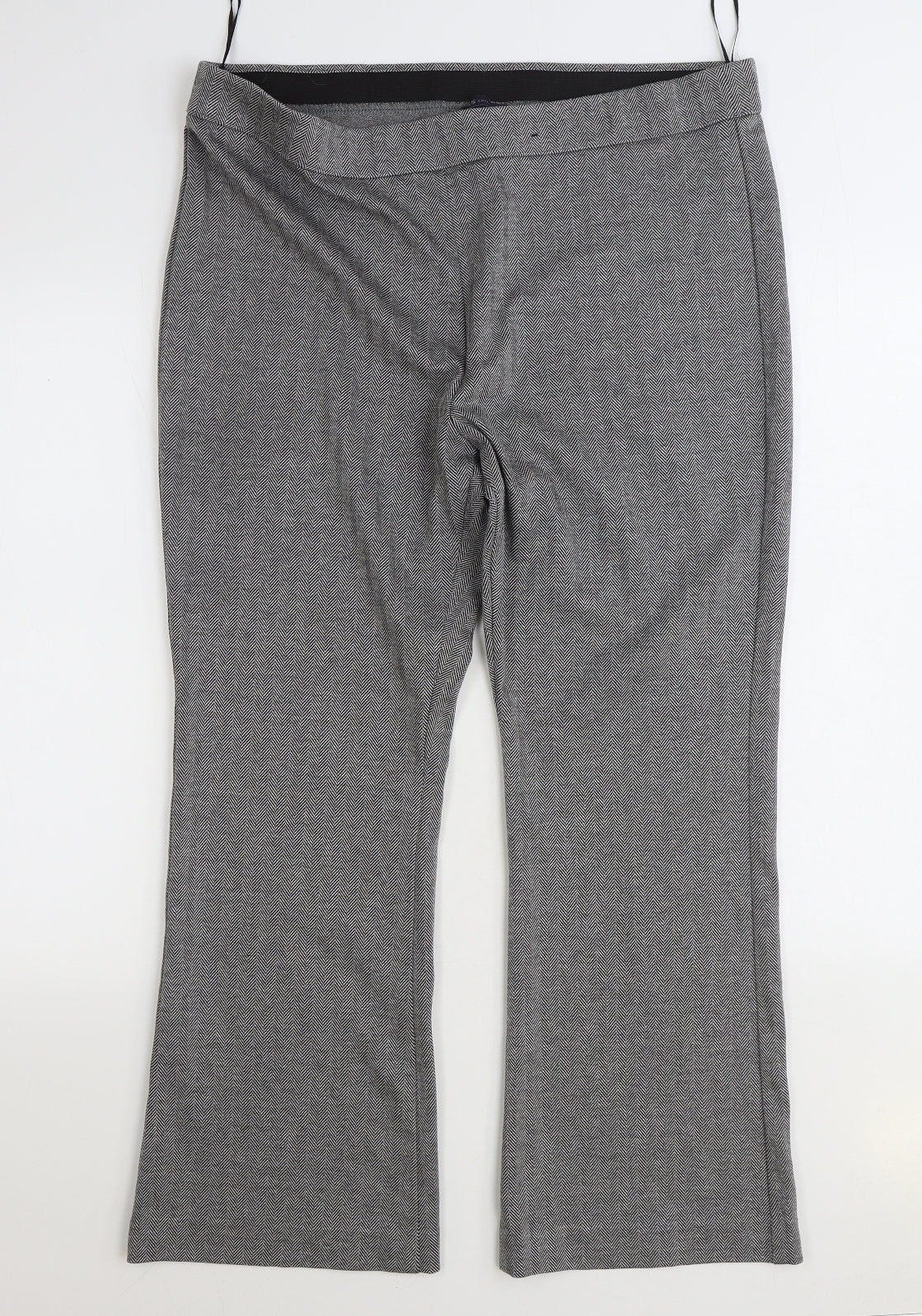 Marks and Spencer Womens Grey Herringbone Polyester Cropped Trousers Size 18 L27 in Regular