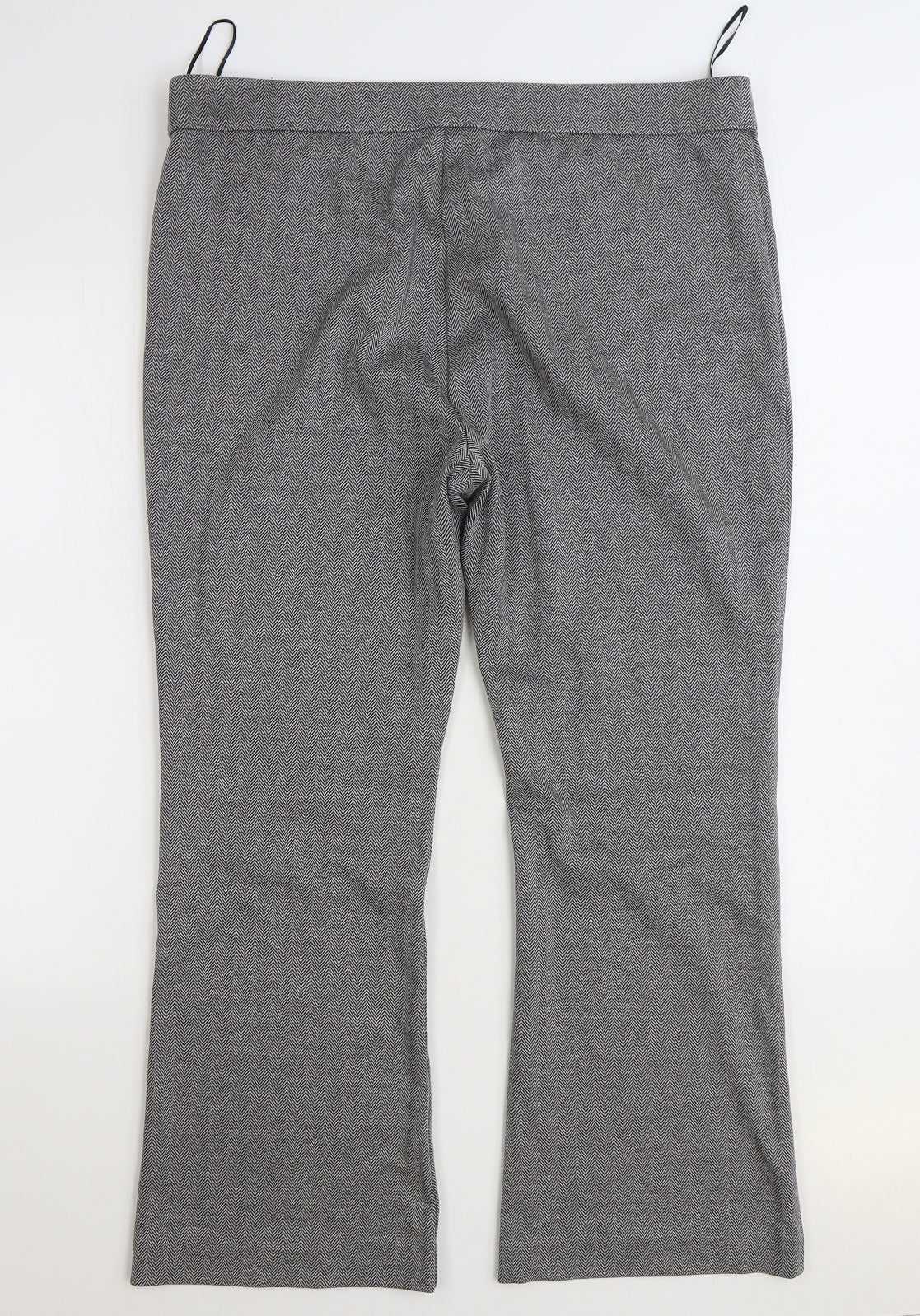 Marks and Spencer Womens Grey Herringbone Polyester Cropped Trousers Size 18 L27 in Regular