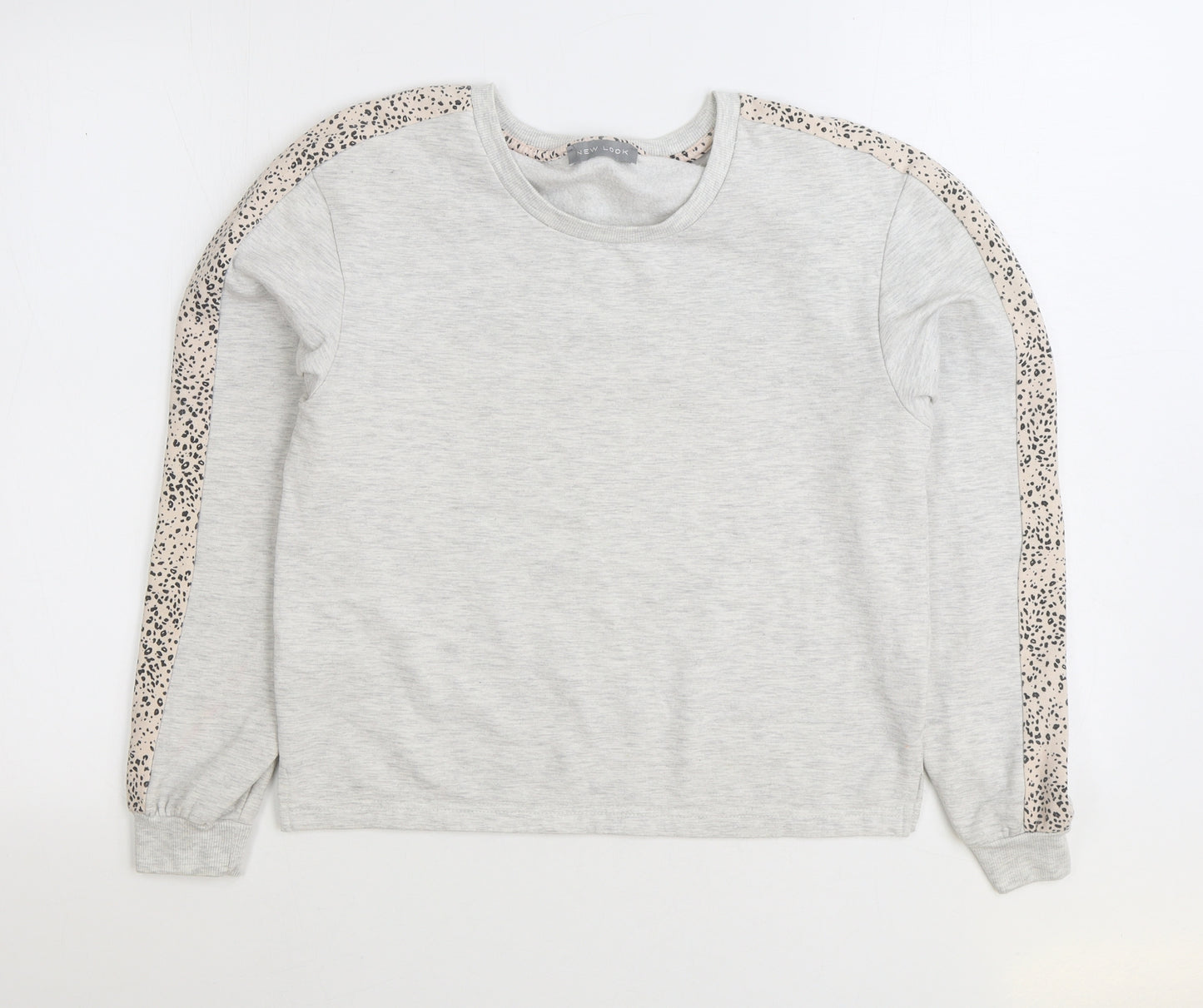 New Look Womens Grey Animal Print Polyester Pullover Sweatshirt Size 8 Pullover - Leopard Print