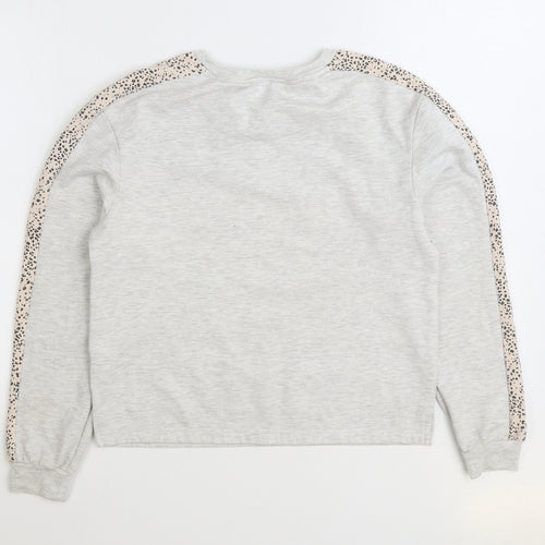 New Look Womens Grey Animal Print Polyester Pullover Sweatshirt Size 8 Pullover - Leopard Print