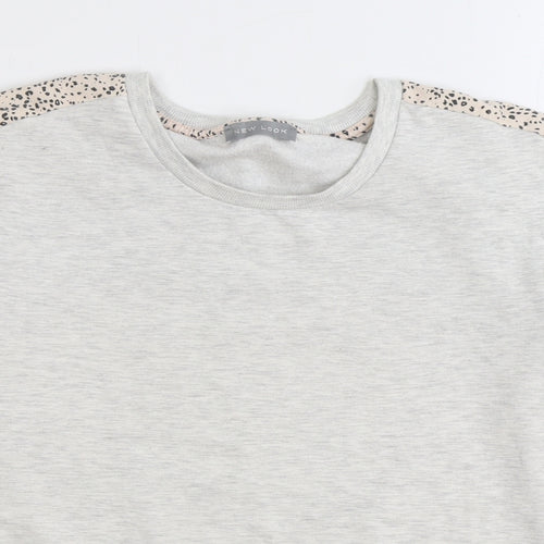 New Look Womens Grey Animal Print Polyester Pullover Sweatshirt Size 8 Pullover - Leopard Print