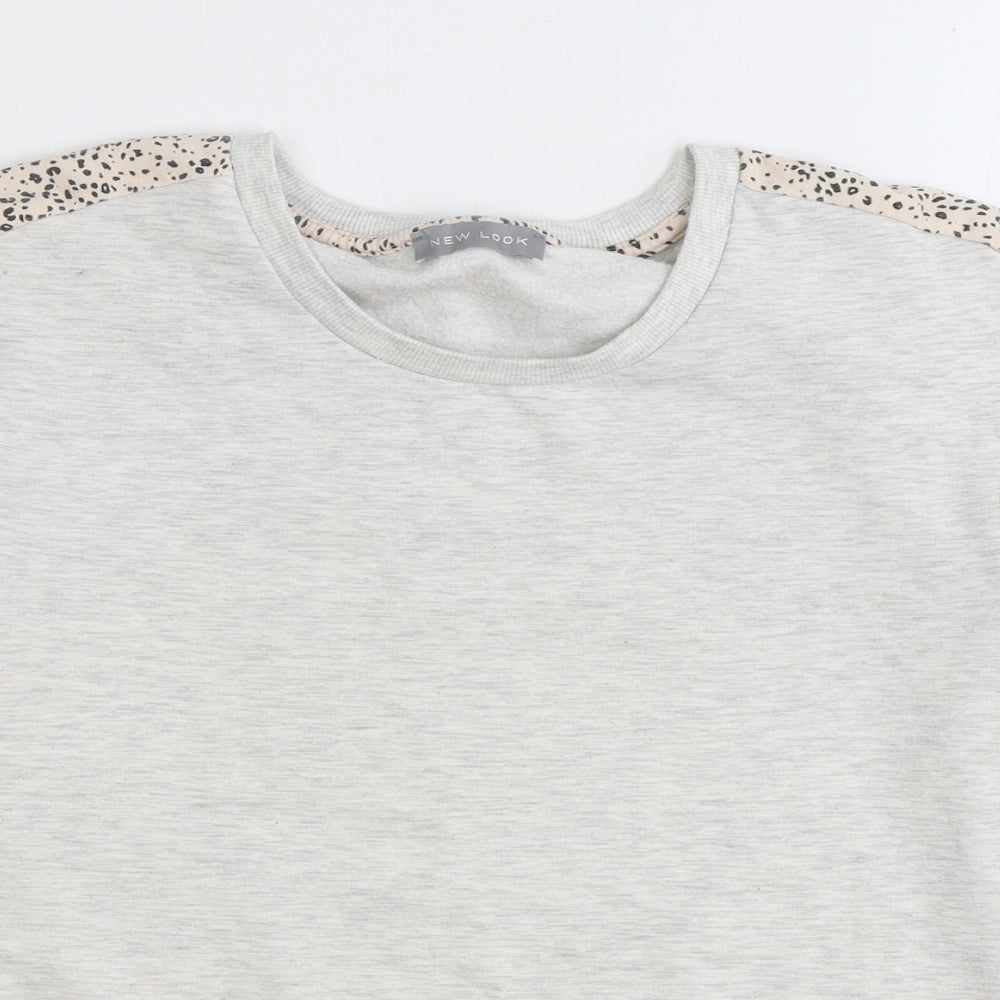 New Look Womens Grey Animal Print Polyester Pullover Sweatshirt Size 8 Pullover - Leopard Print