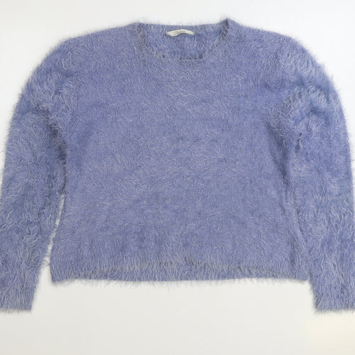 Peacocks Womens Blue Round Neck Nylon Pullover Jumper Size L
