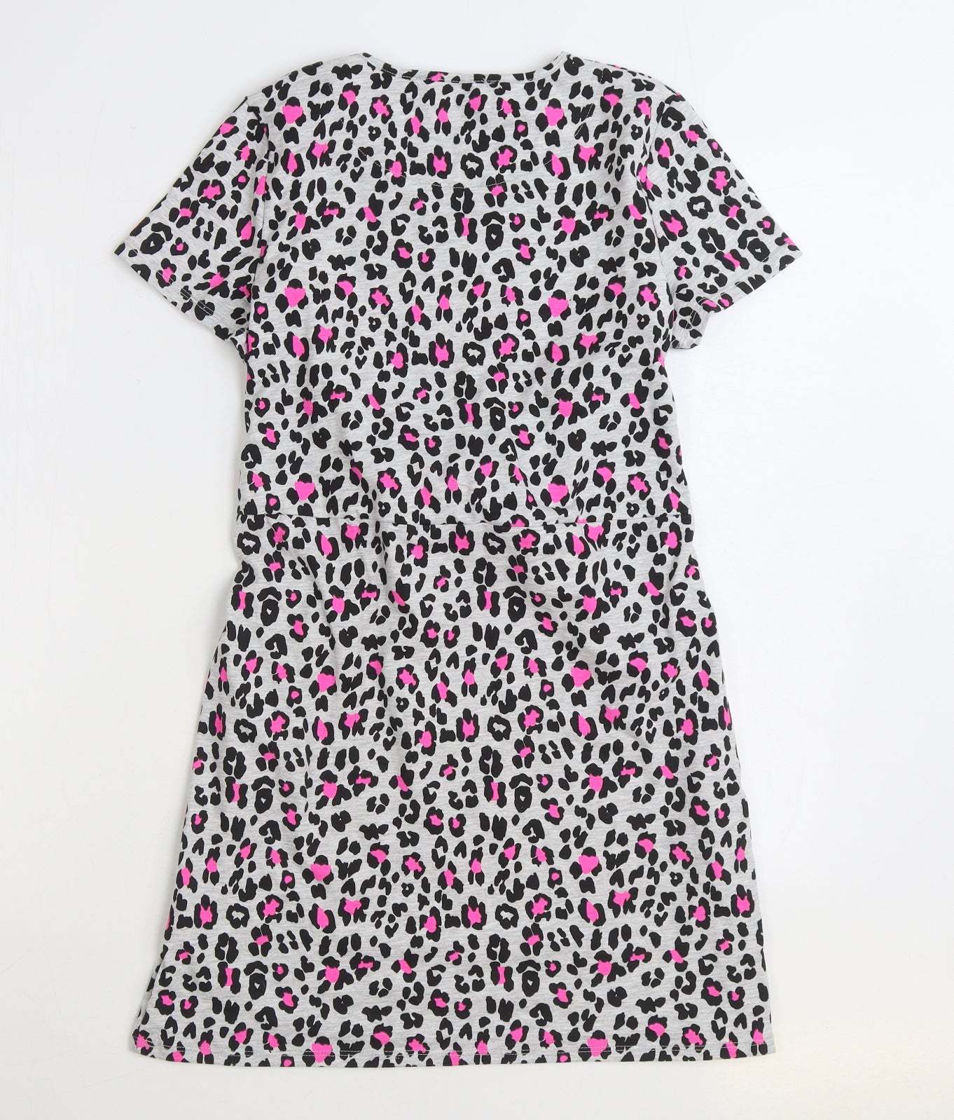 George Girls Multicoloured Animal Print Cotton T-Shirt Dress Size 12-13 Years Round Neck Pullover - Knot Front Leopard Print