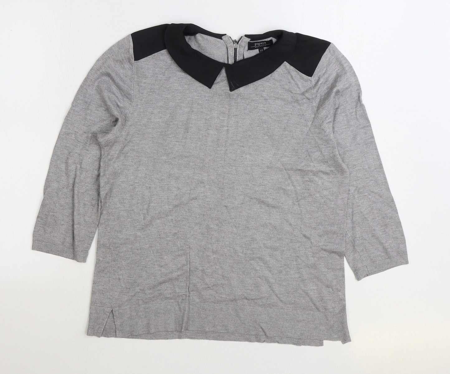 Papaya Womens Grey Collared Viscose Pullover Jumper Size 14